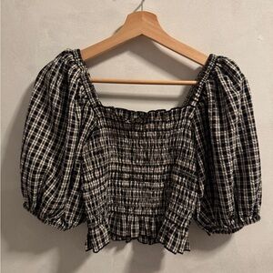 Lou & Grey - Black and Cream Smocked Top - Size S